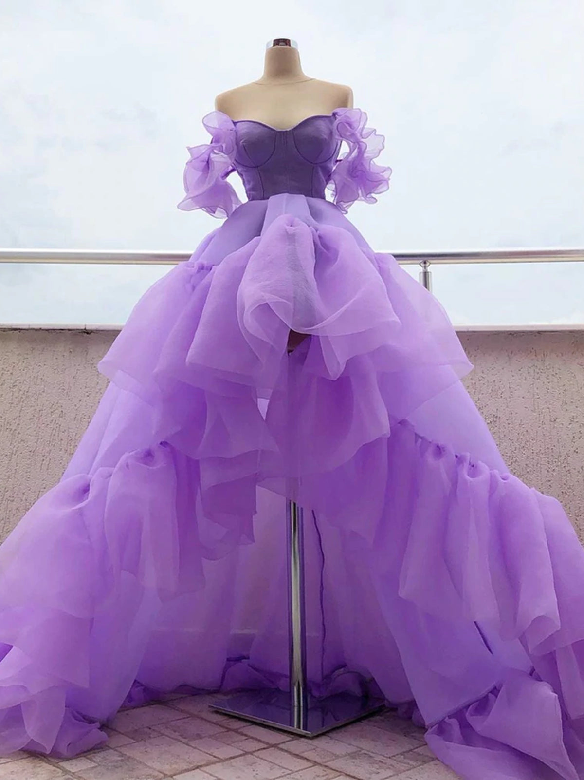 Off the Shoulder Purple High Low Prom Dresses, High Low Purple Formal Graduation Dresses, US 10 / Purple as Pics / No Rush Off the Shoulder Purple High Low Prom Dresses, High Low Purple Formal Graduation Dresses, US 10 / Purple as Pics / No Rush