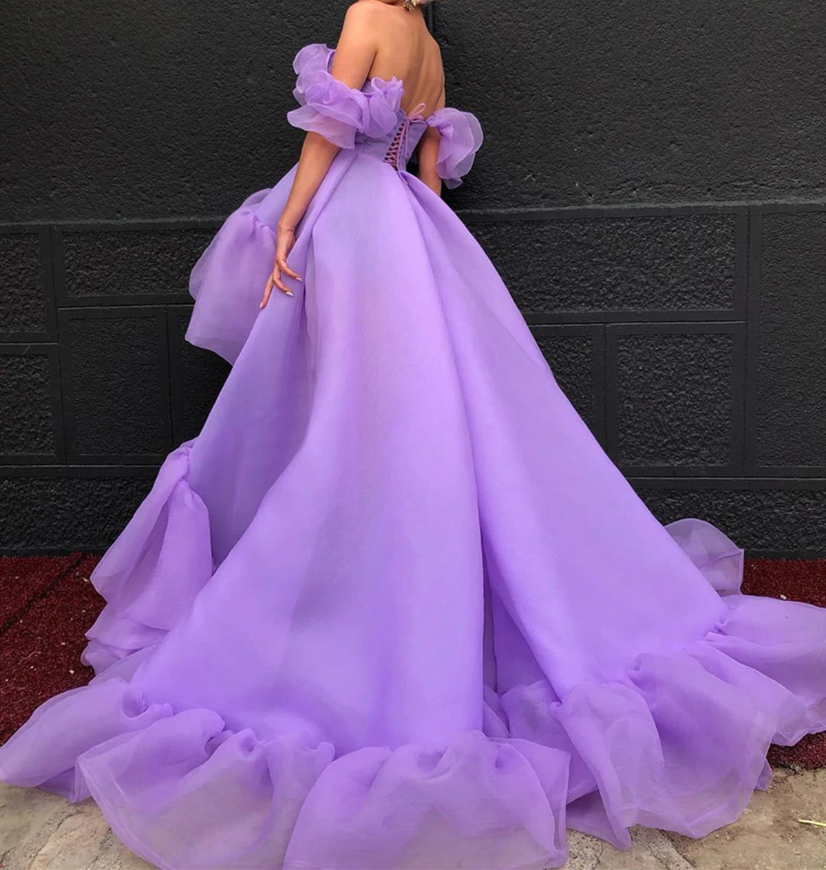 Off the Shoulder Purple High Low Prom Dresses, High Low Purple Formal - shegown Off the Shoulder Purple High Low Prom Dresses, High Low Purple Formal - shegown
