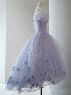 Off the Shoulder Purple High Low Tulle Prom Dresses, High Low Purple Tulle Formal Graduation Dresses