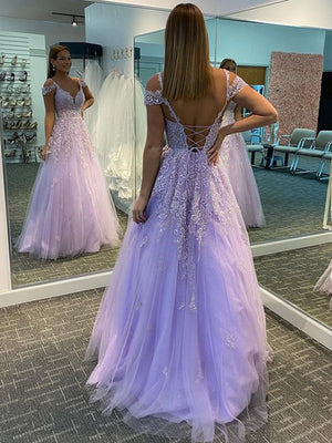 Off the Shoulder Purple Lace Prom Dresses, Off Shoulder Purple Lace Formal Evening Dresses