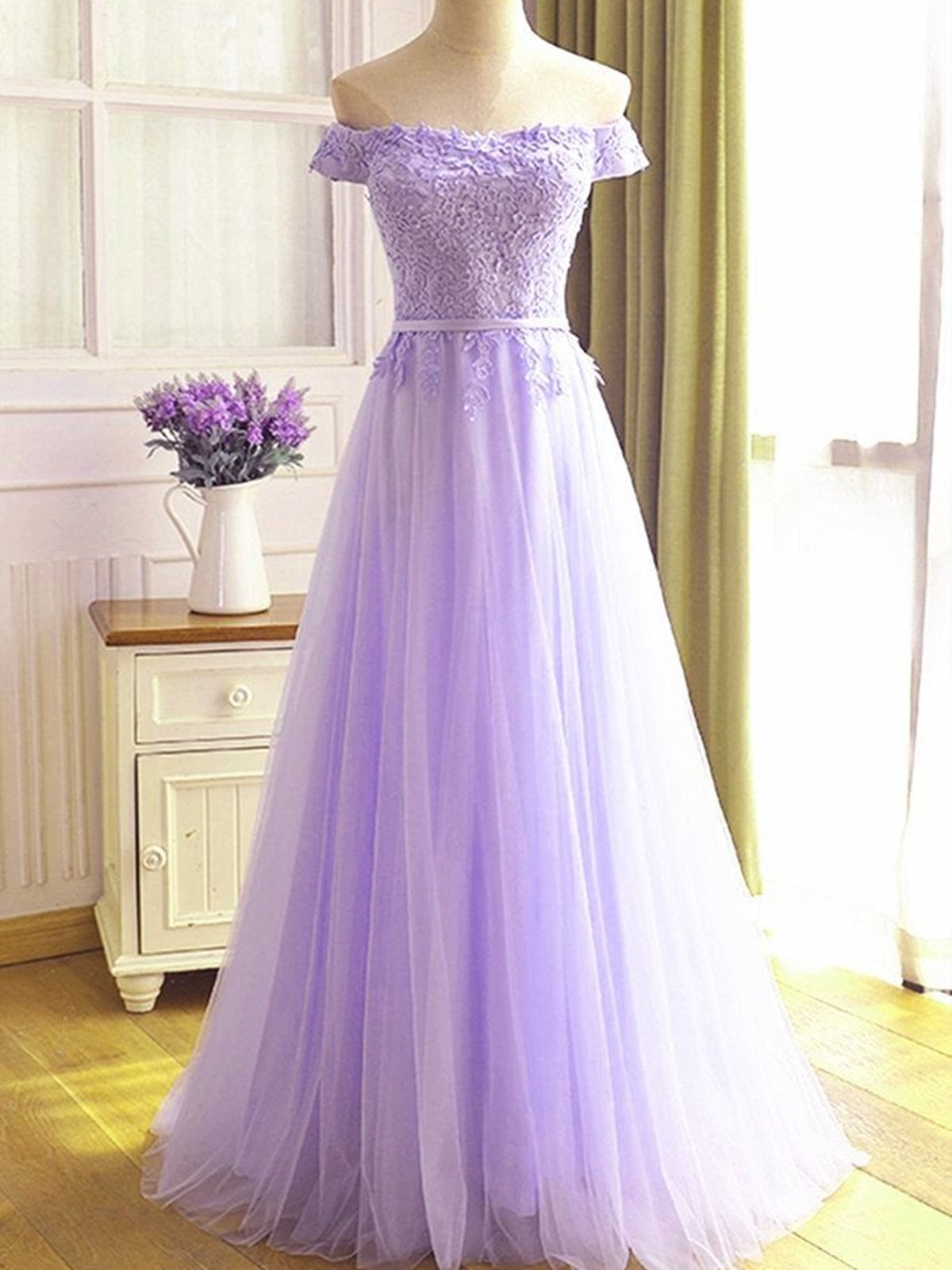 Off the Shoulder Purple Lace Prom Dresses, Purple Off Shoulder Lace Formal Bridesmaid Dresses, US 2 / Custom Color / With Rush+$19.99 Off the Shoulder Purple Lace Prom Dresses, Purple Off Shoulder Lace Formal Bridesmaid Dresses, US 2 / Custom Color / With Rush+$19.99