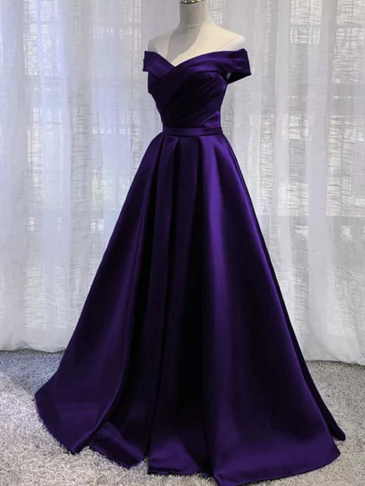 Off the Shoulder Purple Satin Long Prom Dresses, Off Shoulder Long Purple Formal Graduation Dresses, US 16 / Purple as Pics / With Rush+$19.99 Off the Shoulder Purple Satin Long Prom Dresses, Off Shoulder Long Purple Formal Graduation Dresses, US 16 / Purple as Pics / With Rush+$19.99