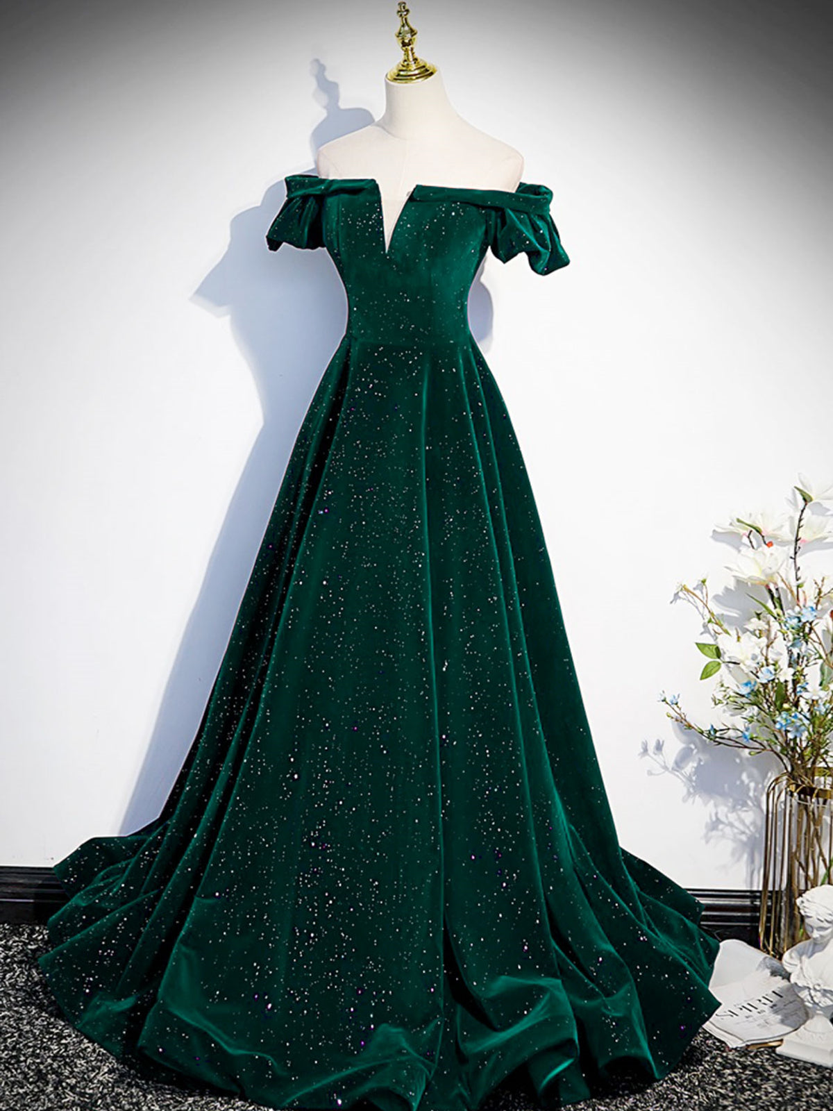 Hunter Green Evening Dress Organza Applique Long Formal Sequins Prom Dress  | eBay