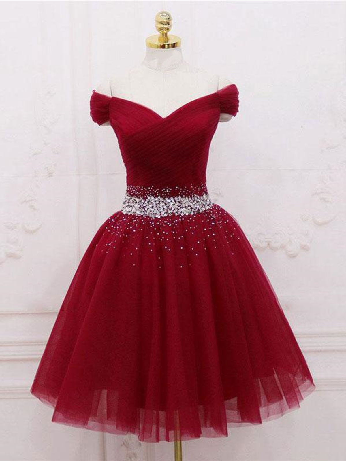 Off the Shoulder Short Burgundy Prom Dresses, Short Wine Red Graduatio - shegown Off the Shoulder Short Burgundy Prom Dresses, Short Wine Red Graduatio - shegown