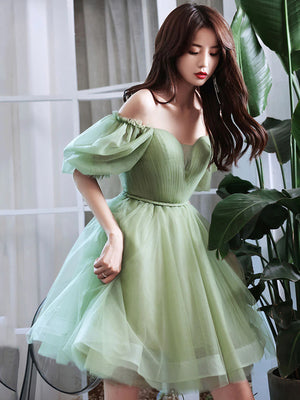Off the Shoulder Short Green Prom Dresses, Off the Shoulder Short Green Formal Homecoming Dresses