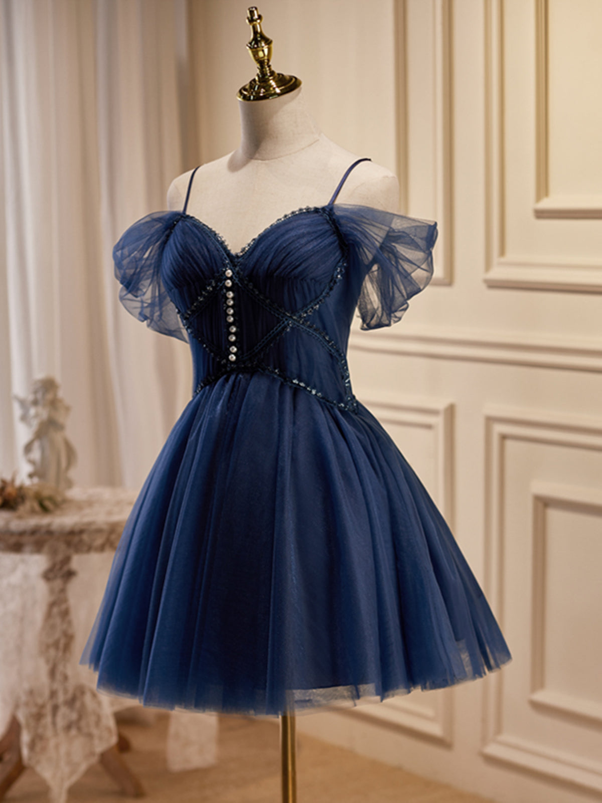 Off the Shoulder Short Navy Blue Prom Dresses, Dark Blue Off Shoulder Graduation Homecoming Dresses, US 10 / Custom Color / No Rush Off the Shoulder Short Navy Blue Prom Dresses, Dark Blue Off Shoulder Graduation Homecoming Dresses, US 10 / Custom Color / No Rush