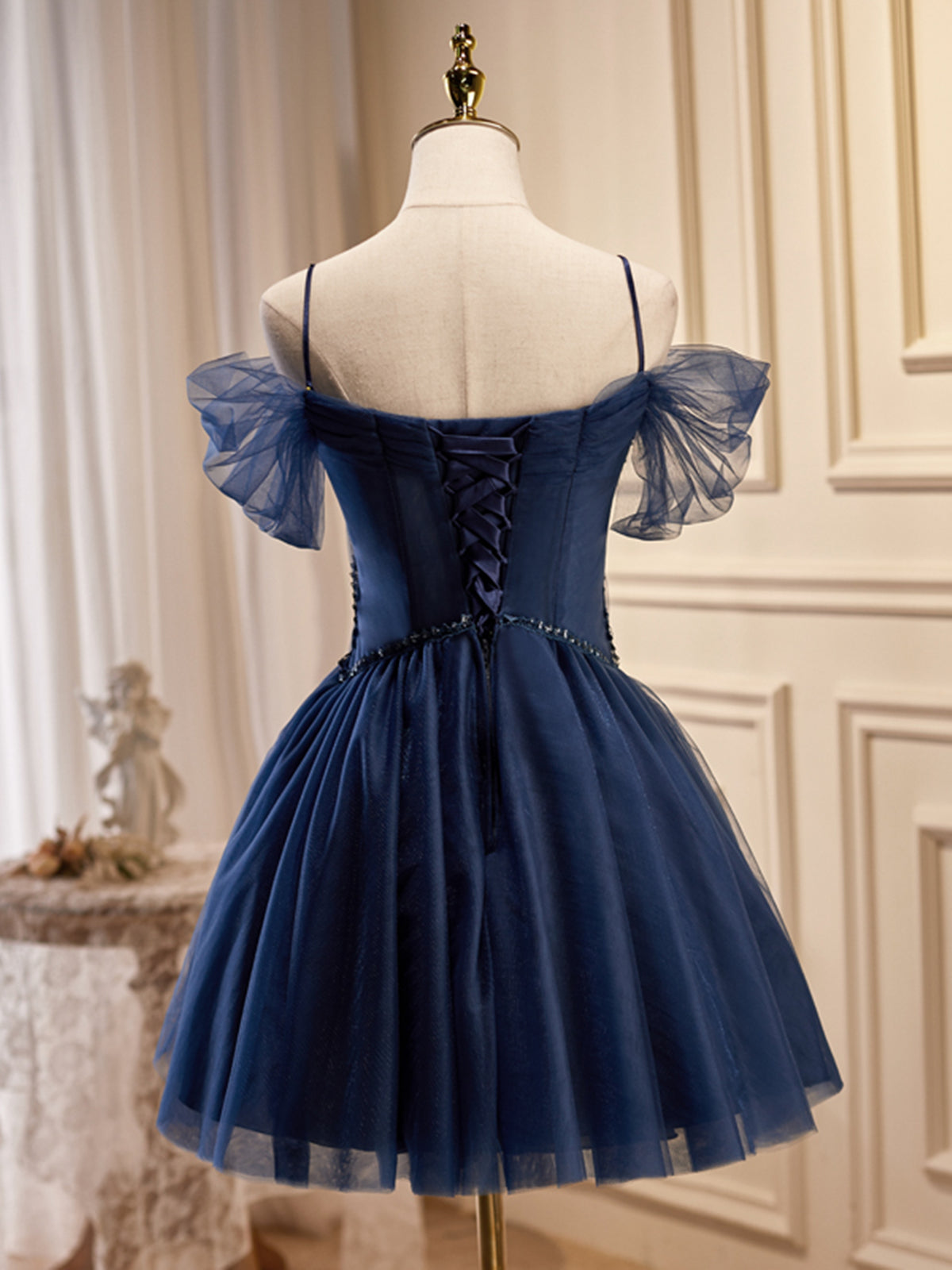 Off the Shoulder Short Navy Blue Prom Dresses, Dark Blue Off Shoulder Graduation Homecoming Dresses, US 10 / Custom Color / No Rush Off the Shoulder Short Navy Blue Prom Dresses, Dark Blue Off Shoulder Graduation Homecoming Dresses, US 10 / Custom Color / No Rush