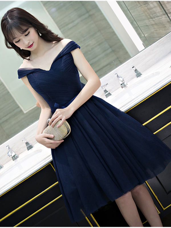 Off the Shoulder Short Navy Blue Prom Dresses, Dark Navy Blue Formal B - shegown Off the Shoulder Short Navy Blue Prom Dresses, Dark Navy Blue Formal B - shegown