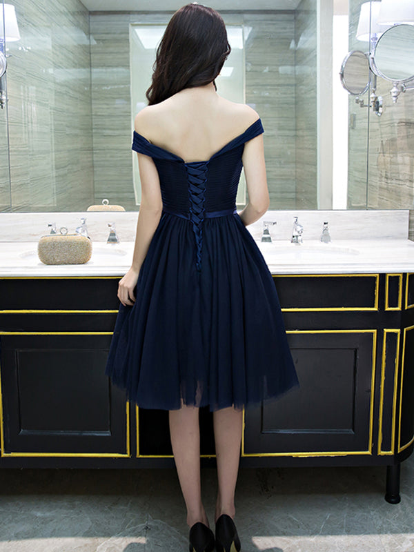 Off the Shoulder Short Navy Blue Prom Dresses, Dark Navy Blue Formal Bridesmaid Dresses, US 8 / Custom Color / With Rush+$19.99 Off the Shoulder Short Navy Blue Prom Dresses, Dark Navy Blue Formal Bridesmaid Dresses, US 8 / Custom Color / With Rush+$19.99