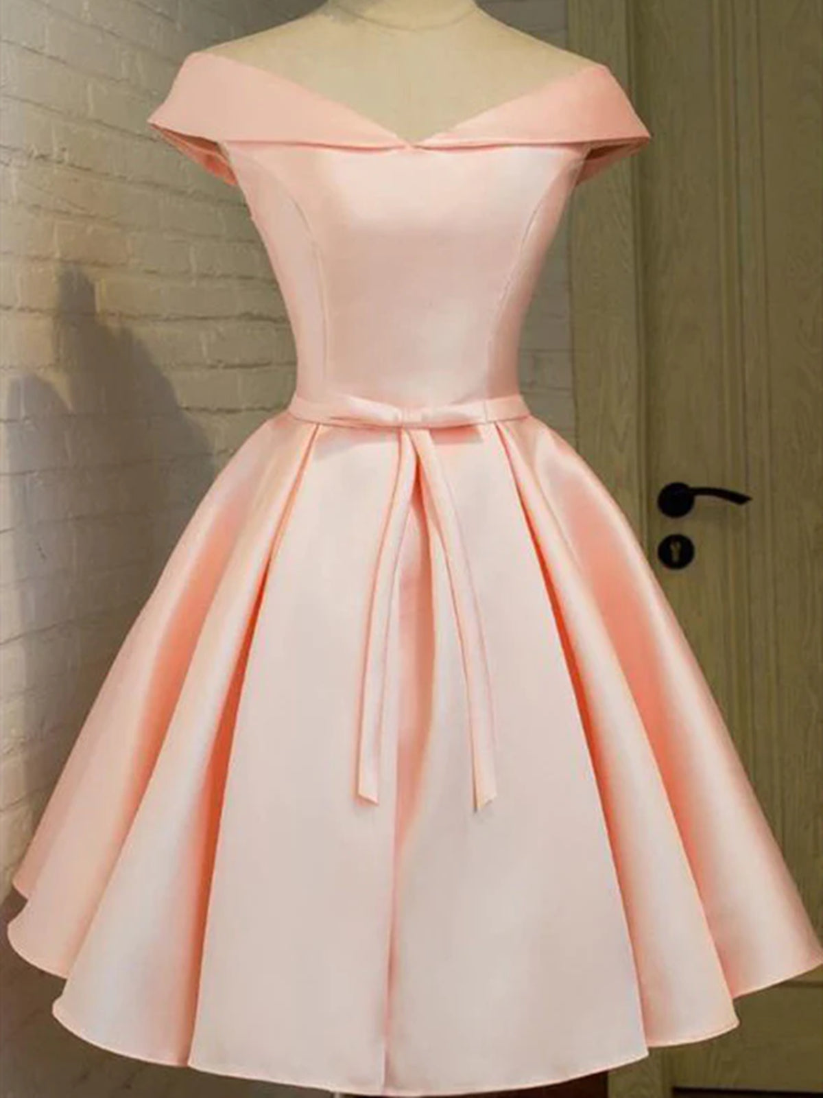 Off the Shoulder Short Pink Satin Prom Dresses, Short Pink Satin Graduation Homecoming Dresses, US 14 / Custom Color / With Rush+$19.99 Off the Shoulder Short Pink Satin Prom Dresses, Short Pink Satin Graduation Homecoming Dresses, US 14 / Custom Color / With Rush+$19.99