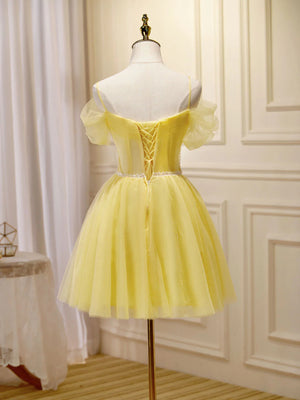 Off the Shoulder Short Yellow Prom Dresses, Off Shoulder Short Yellow Formal Graduation Dresses