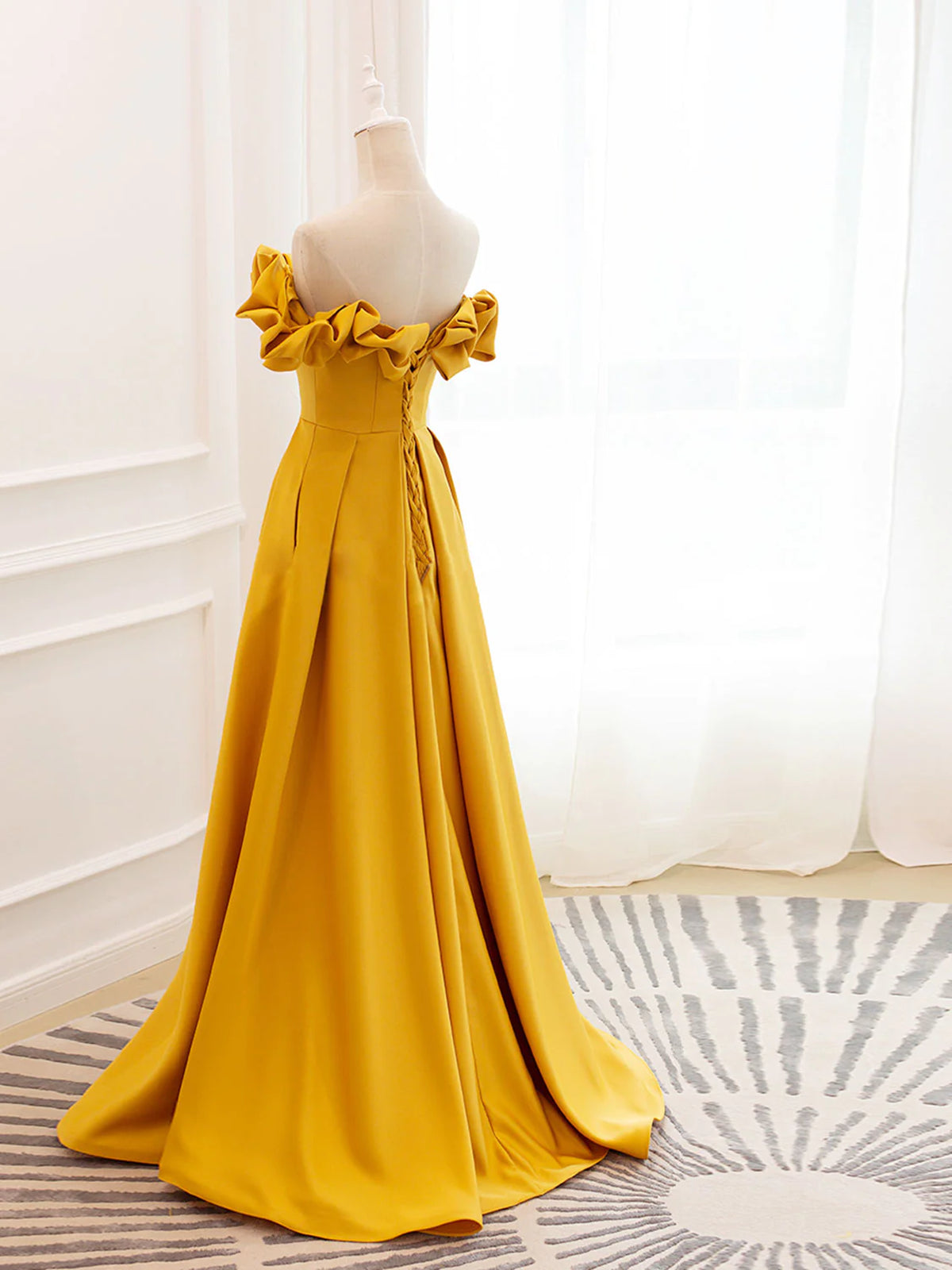 Off the Shoulder Yellow Burgundy Long Prom Dresses, Yellow Wine Red Lo - shegown Off the Shoulder Yellow Burgundy Long Prom Dresses, Yellow Wine Red Lo - shegown