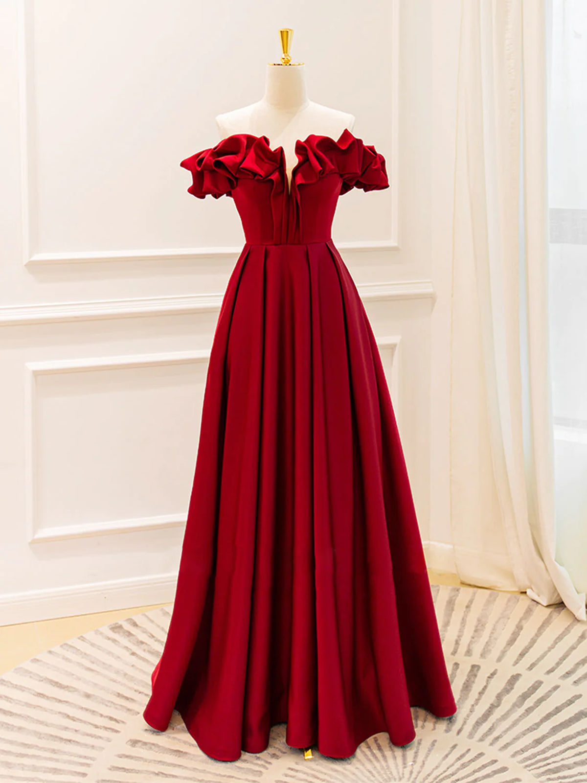 Off the Shoulder Yellow Burgundy Long Prom Dresses, Yellow Wine Red Lo - shegown Off the Shoulder Yellow Burgundy Long Prom Dresses, Yellow Wine Red Lo - shegown
