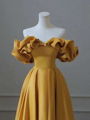 Off the Shoulder Yellow Long Prom Dresses, Yellow Off Shoulder Long Formal Evening Dresses