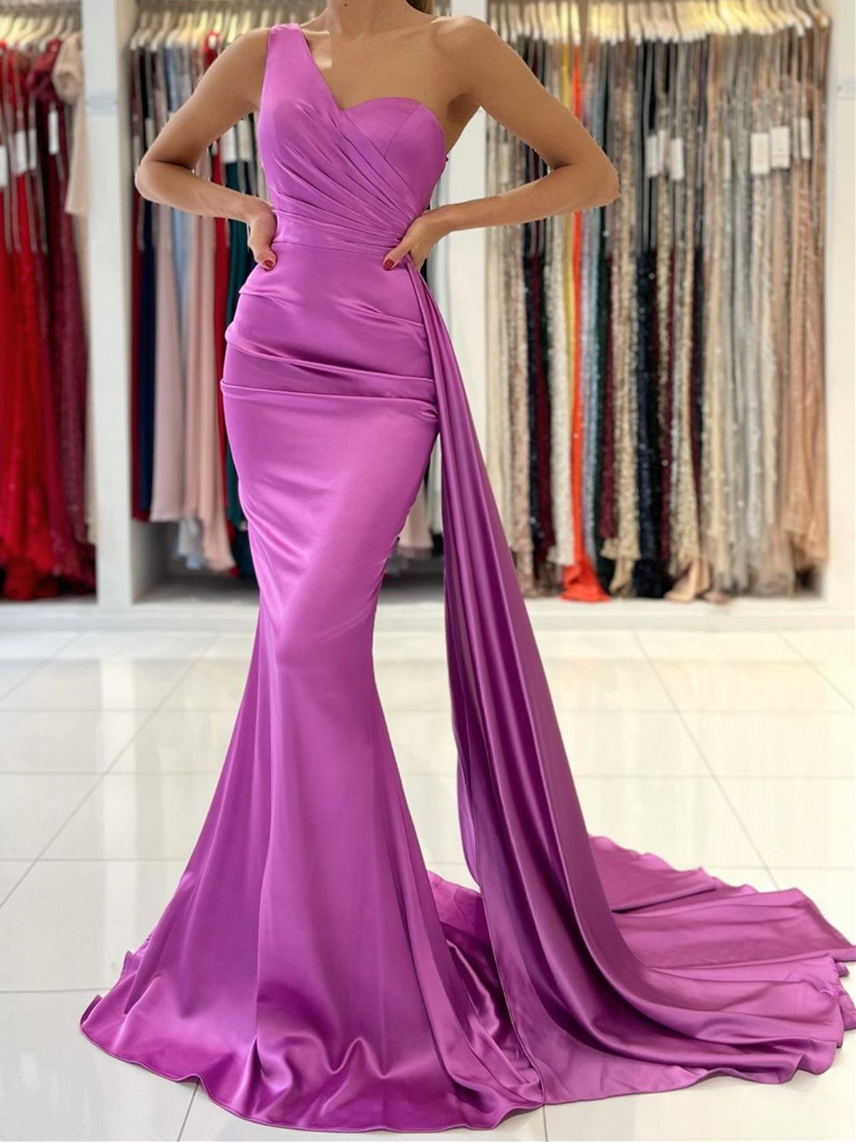 Simple V Neck Backless Purple Satin Long Prom Dresses, V Neck Purple F —  Bridelily