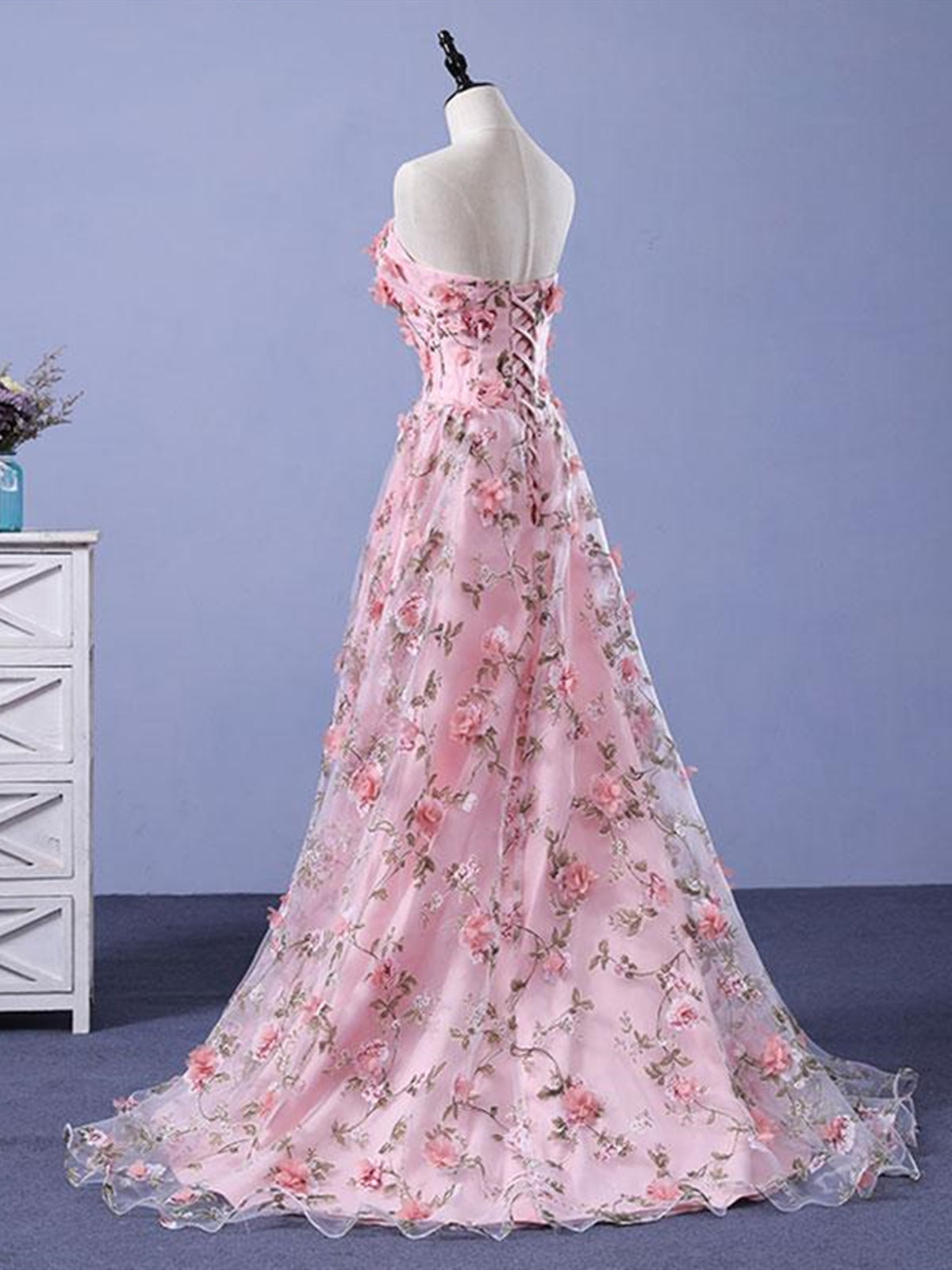Pink 3D Flower Long Prom Dresses, 3D Floral Pink Long Formal Evening D - shegown Pink 3D Flower Long Prom Dresses, 3D Floral Pink Long Formal Evening D - shegown