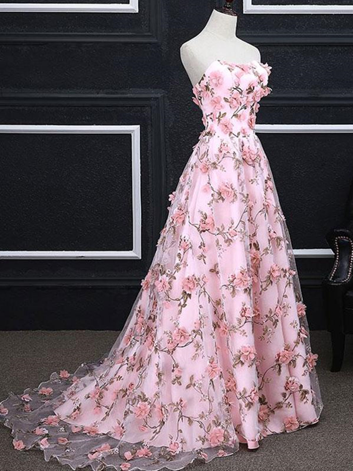Pink 3D Flower Long Prom Dresses, 3D Floral Pink Long Formal Evening Dresses Pink 3D Flower Long Prom Dresses, 3D Floral Pink Long Formal Evening Dresses