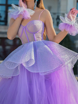 Purple Beaded High Low Prom Dresses, Purple Beaded High Low Formal Graduation Dresses