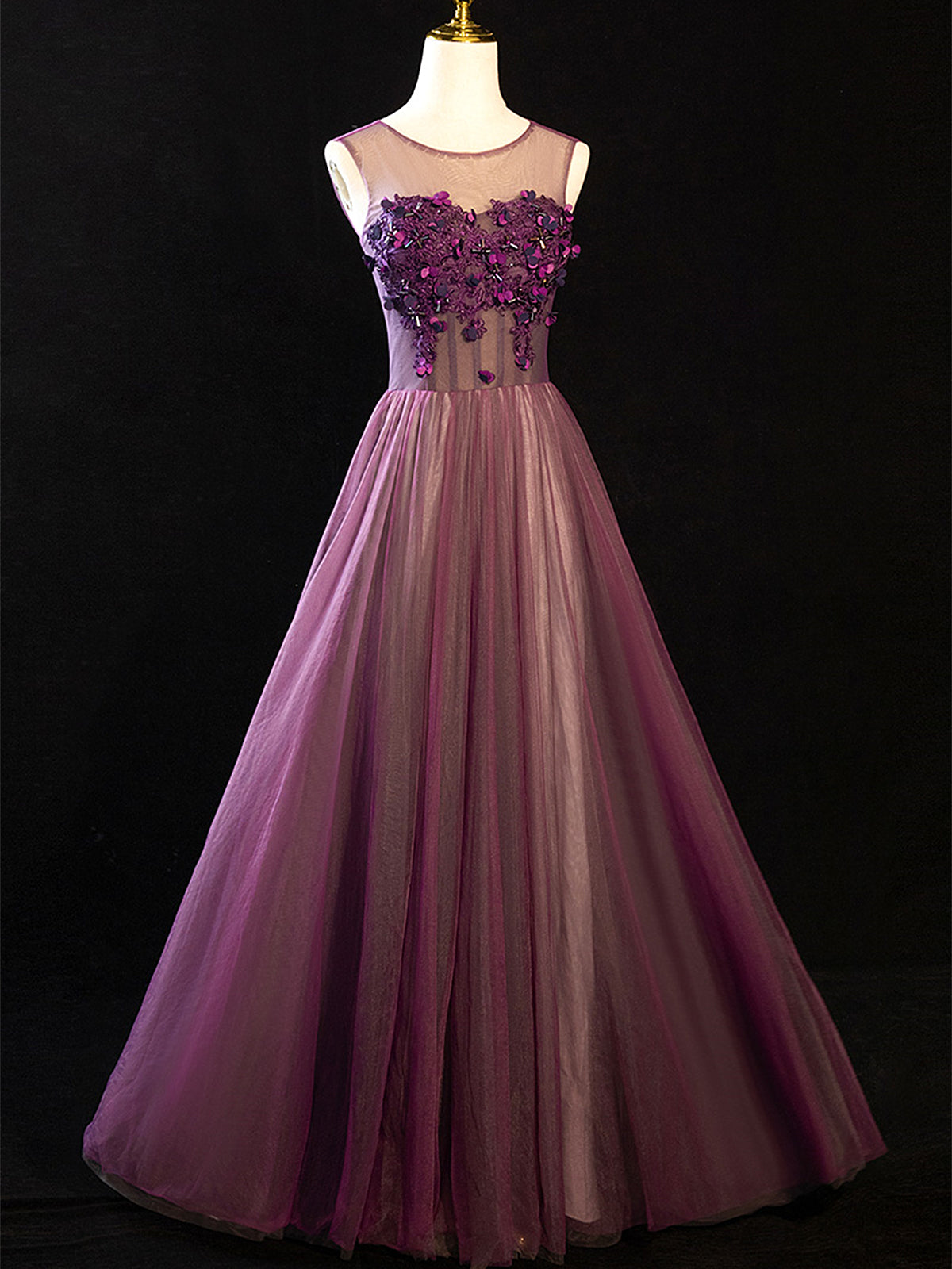 Purple Floral Long Lace Prom Dresses, Purple Floral Long Lace Formal E - shegown Purple Floral Long Lace Prom Dresses, Purple Floral Long Lace Formal E - shegown