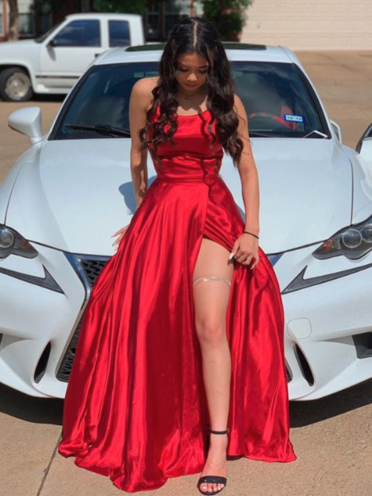 Red Satin Long Prom Dresses, Red Satin Long Formal Graduation Dresses Red Satin Long Prom Dresses, Red Satin Long Formal Graduation Dresses