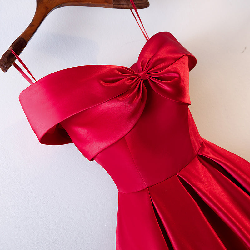 red bridesmaid dresses tea length Burgundy Polka Dot Tea Length Prom Dress Wedding Dress