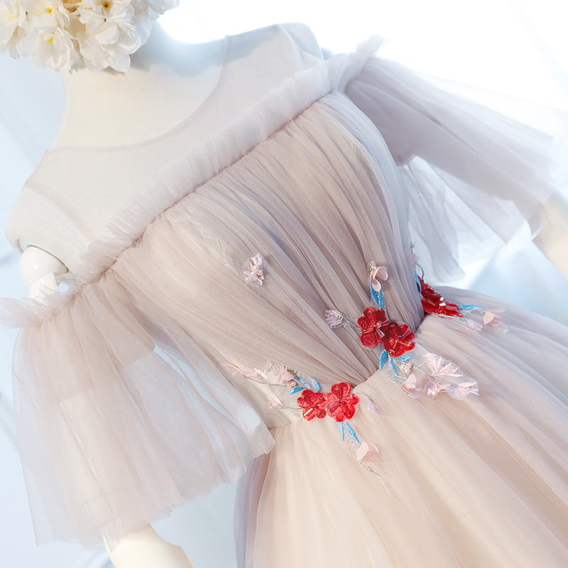Round Neck Half Sleeves Short Pink Prom Dresses, Half Sleeves Short Pi - shegown Round Neck Half Sleeves Short Pink Prom Dresses, Half Sleeves Short Pi - shegown