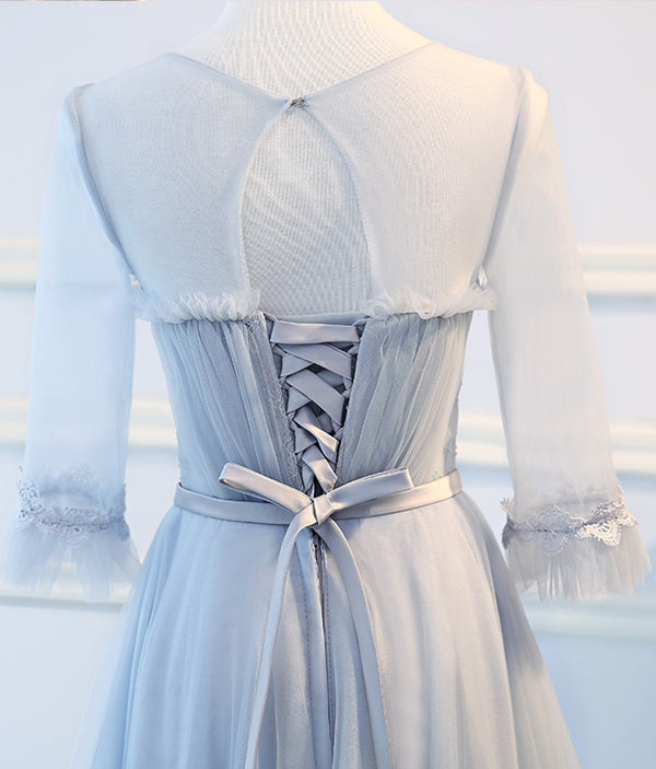 Round Neck Long Sleeves Blue Prom Dresses, Long Sleeves Blue Formal Br - shegown Round Neck Long Sleeves Blue Prom Dresses, Long Sleeves Blue Formal Br - shegown