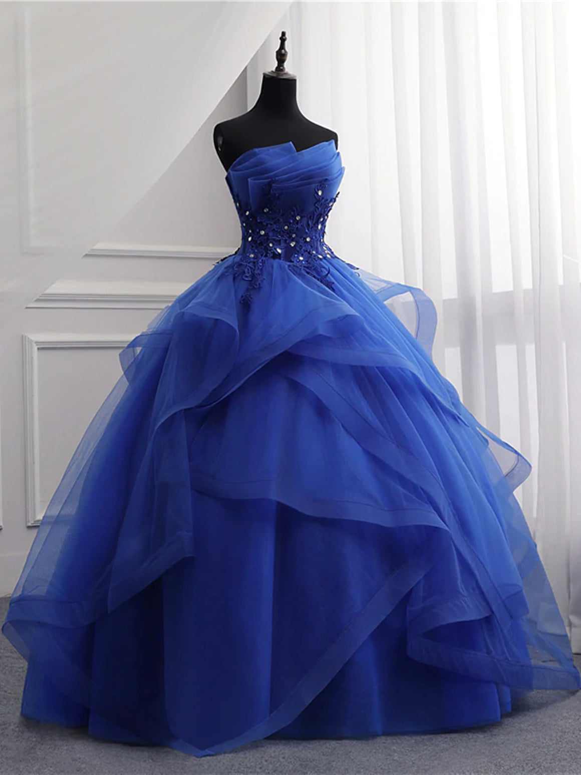 Royal Blue Lace Prom Dresses, Royal Blue Lace Formal Graduation Dresses