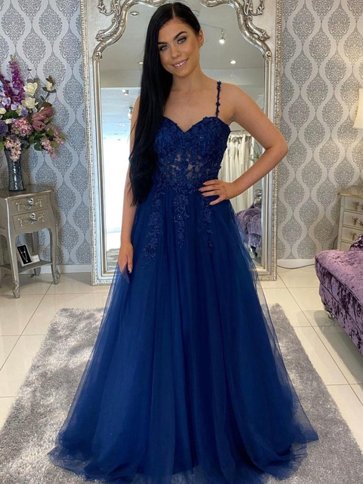 Royal Blue Lace Prom Dresses, Royal Blue Long Lace Formal Evening Dres - shegown Royal Blue Lace Prom Dresses, Royal Blue Long Lace Formal Evening Dres - shegown