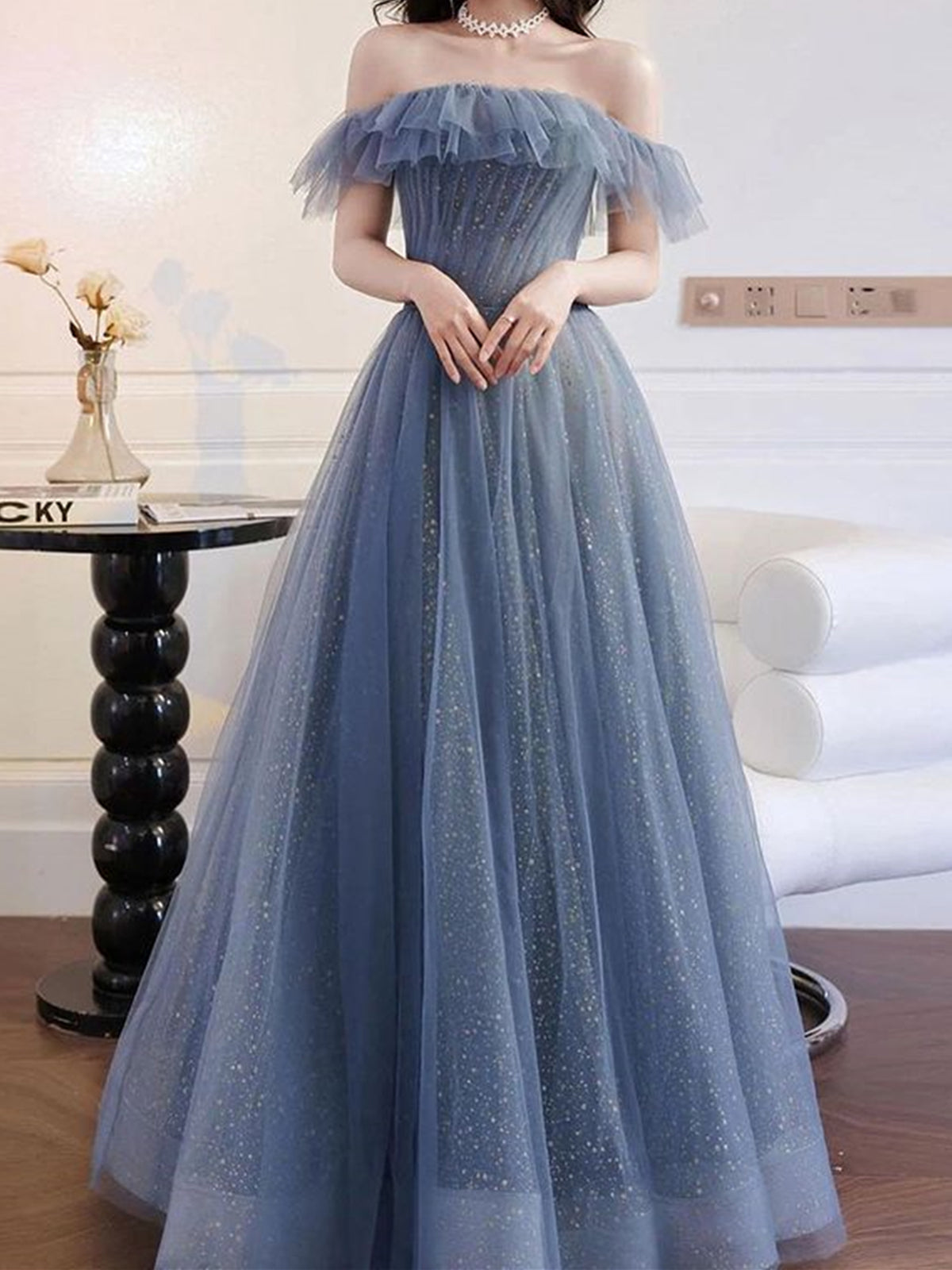 Shiny Off the Shoulder Blue Long Prom Dresses, Off Shoulder Blue Long Formal Graduation Dresses, US 4 / Custom Color / With Rush+$19.99 Shiny Off the Shoulder Blue Long Prom Dresses, Off Shoulder Blue Long Formal Graduation Dresses, US 4 / Custom Color / With Rush+$19.99