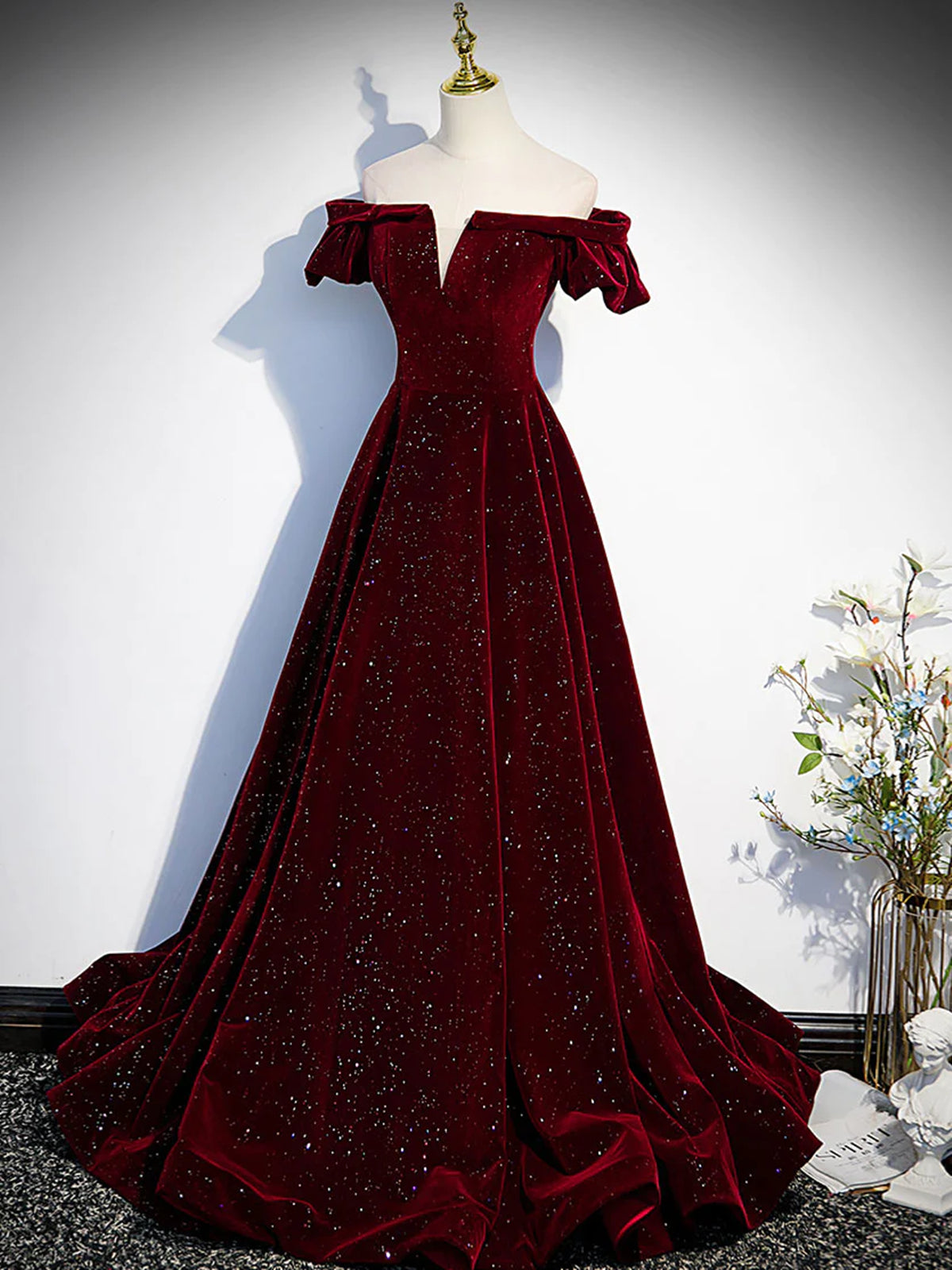 Red Tulle Off Shoulder Long Prom Dresses, Off the Shoulder Red Formal – Lwt  Dress