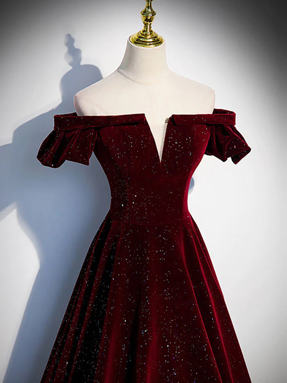 Shiny Off the Shoulder Burgundy Long Prom Dresses, Off Shoulder Wine R - shegown Shiny Off the Shoulder Burgundy Long Prom Dresses, Off Shoulder Wine R - shegown