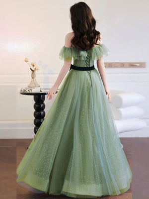 Shiny Off the Shoulder Green Prom Dresses, Off Shoulder Shiny Green Formal Evening Dresses