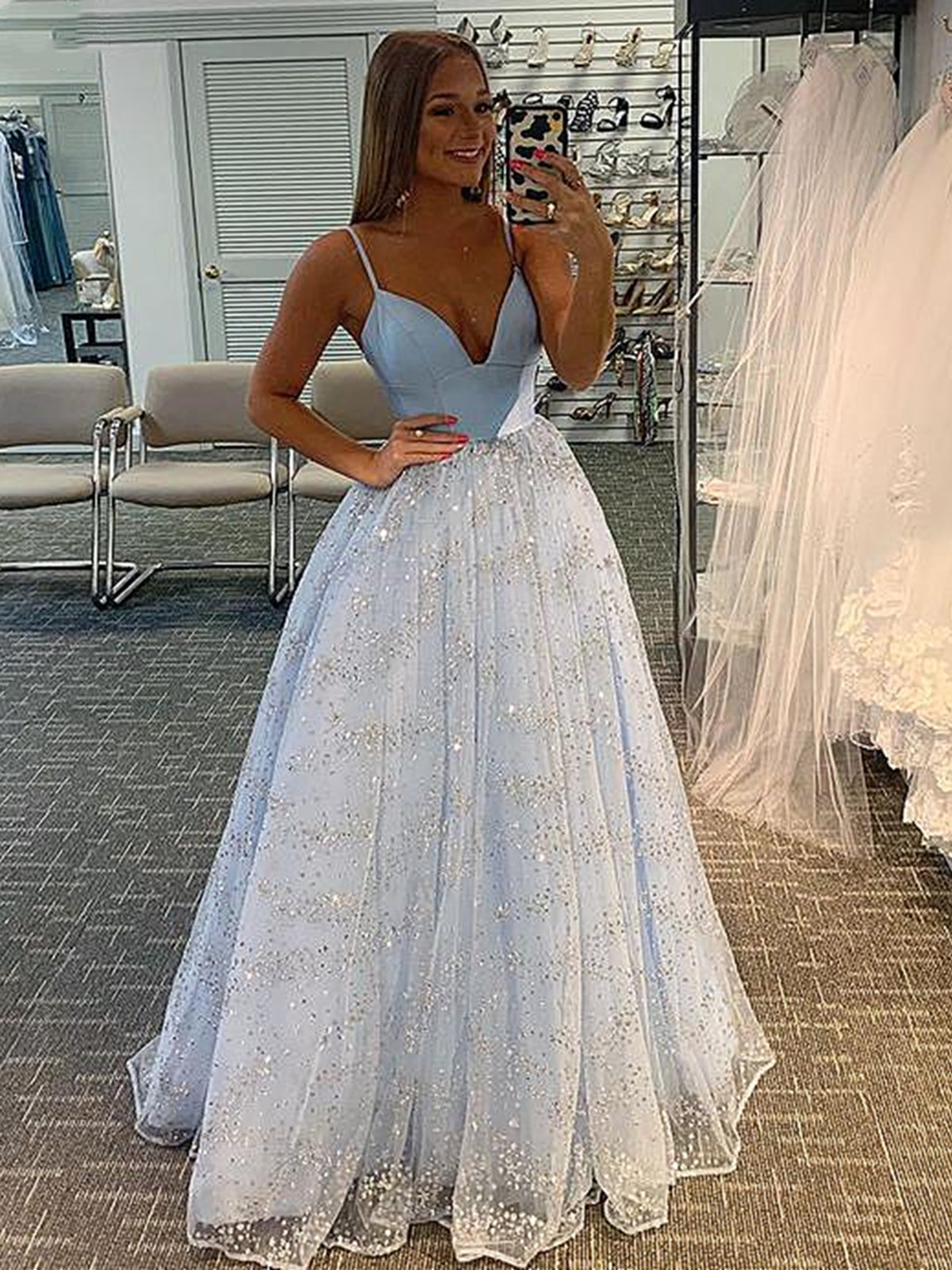 Shiny V Neck Blue Long Prom Dresses, Sky Blue Long Formal Evening Dresses, US 8 / Custom Color / With Rush+$19.99 Shiny V Neck Blue Long Prom Dresses, Sky Blue Long Formal Evening Dresses, US 8 / Custom Color / With Rush+$19.99