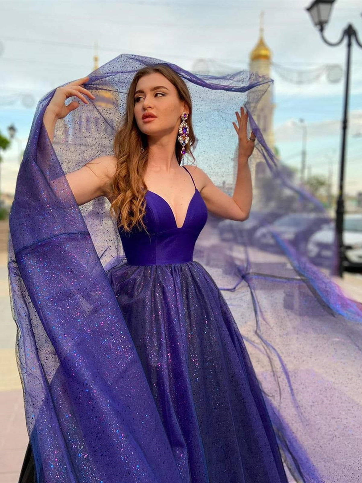 Shiny V Neck Purple Prom Dresses, V Neck Purple Long Formal Evening Dresses Shiny V Neck Purple Prom Dresses, V Neck Purple Long Formal Evening Dresses