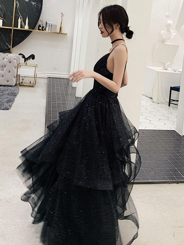 Shiny Black V Neck Prom Dresses, Backless Black V Neck Formal Evening Gown, US 6 / Custom Color / With Rush+$19.99 Shiny Black V Neck Prom Dresses, Backless Black V Neck Formal Evening Gown, US 6 / Custom Color / With Rush+$19.99