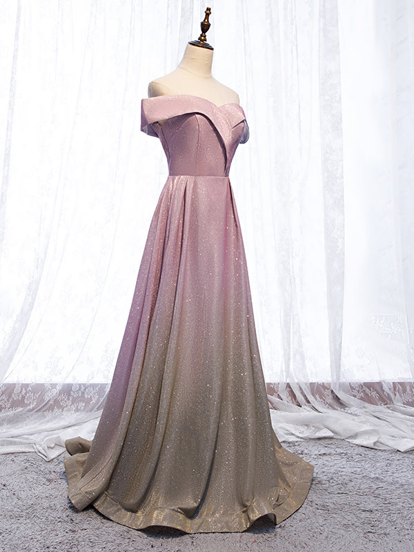 Shiny Off Shoulder Pink Ombre Prom Dresses, Pink Ombre Formal Graduation Evening Dresses, Custom Size / Pink as Pics / With Rush+$19.99