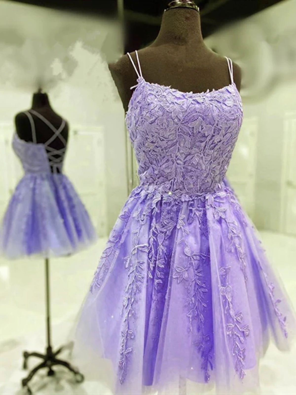 Short Backless Lace Prom Dresses, Short Backless Purple Lace Formal Ho - shegown Short Backless Lace Prom Dresses, Short Backless Purple Lace Formal Ho - shegown