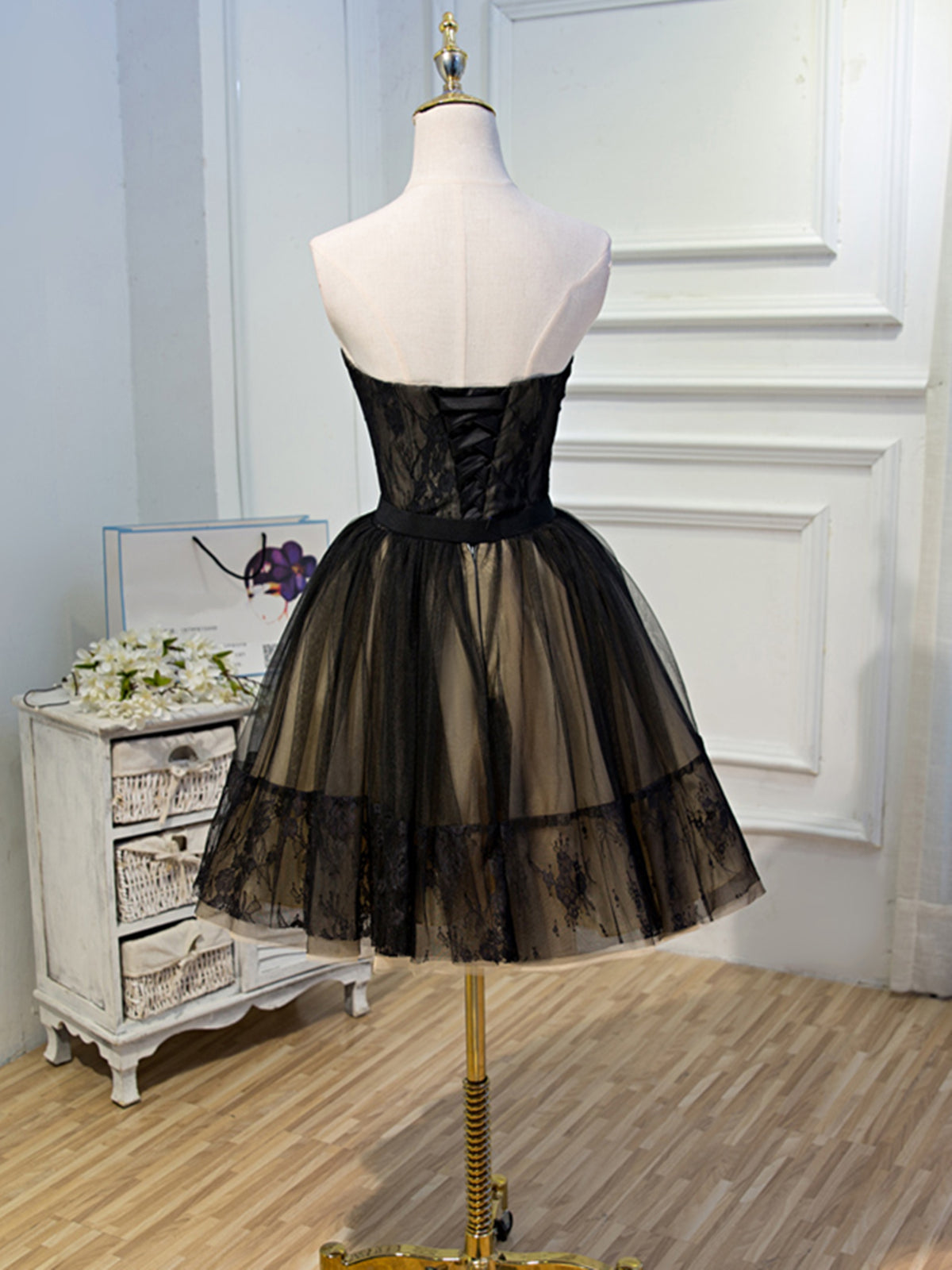 Short Black Lace Prom Dresses, Little Black Lace Formal Homecoming Dresses, Custom Size / Custom Color / No Rush Short Black Lace Prom Dresses, Little Black Lace Formal Homecoming Dresses, Custom Size / Custom Color / No Rush