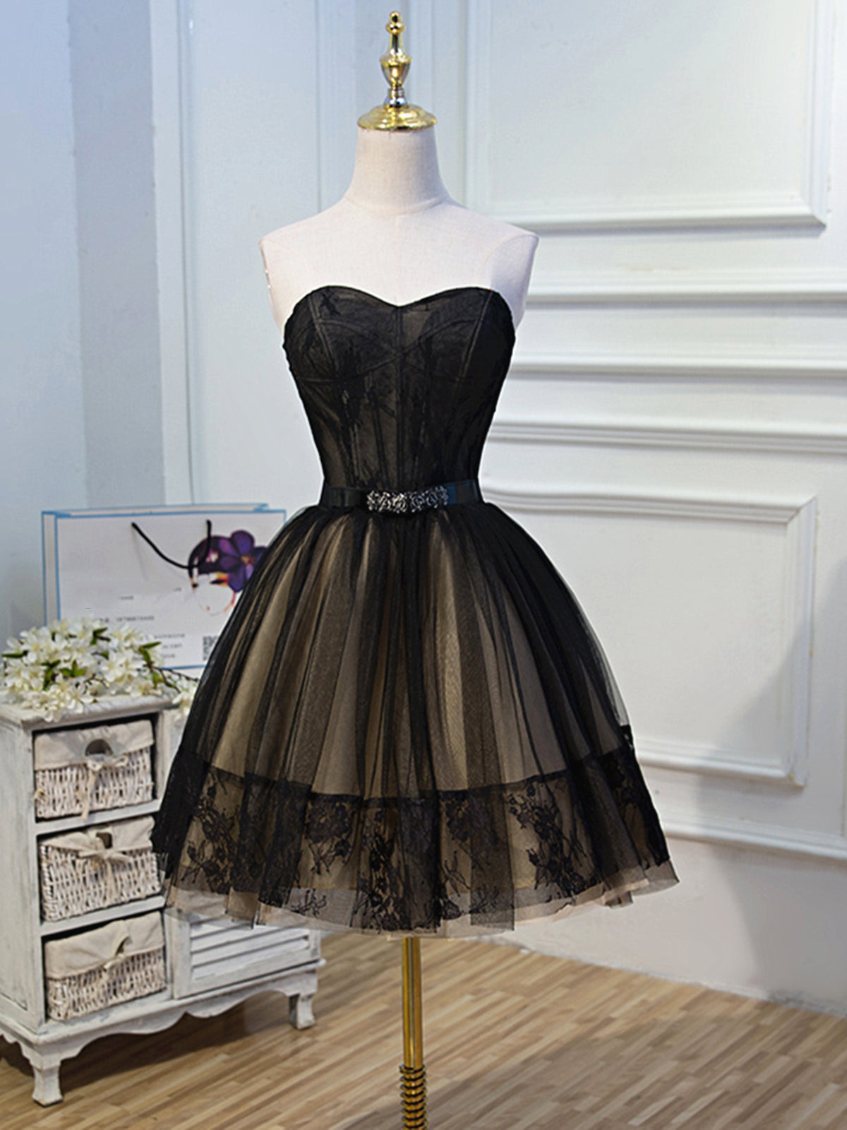 Short Black Lace Prom Dresses, Little Black Lace Formal Homecoming Dresses, Custom Size / Custom Color / No Rush Short Black Lace Prom Dresses, Little Black Lace Formal Homecoming Dresses, Custom Size / Custom Color / No Rush