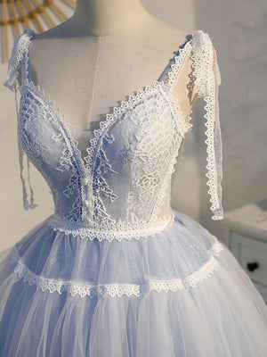 Short Blue Lace Prom Dresses, Short Blue lace Formal Homecoming Dresses
