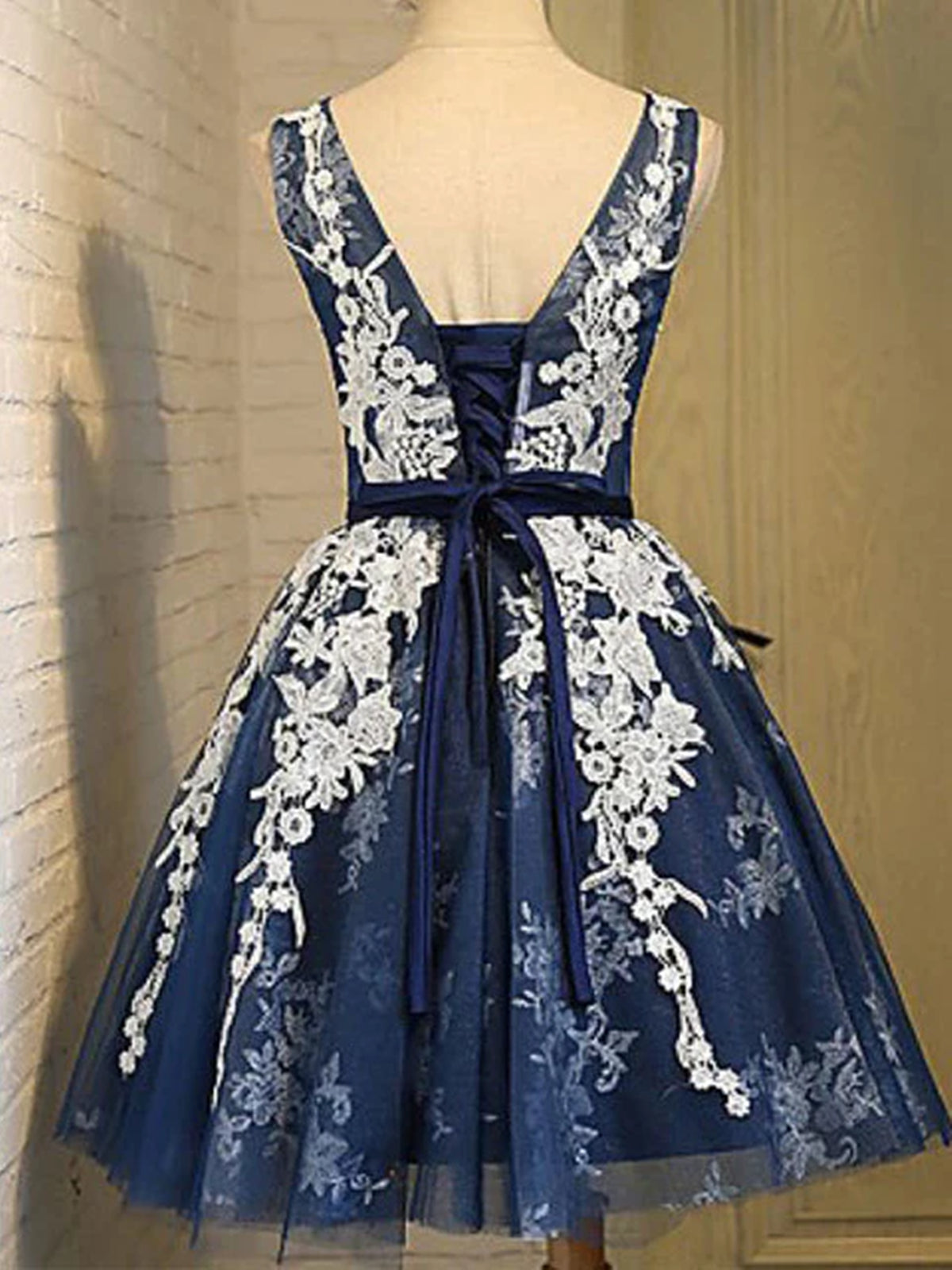 Short Dark Navy Blue Prom Dress With White Lace, Short Dark Navy Blue Graduation Homecoming Dresses, US 2 / Custom Color / With Rush+$19.99 Short Dark Navy Blue Prom Dress With White Lace, Short Dark Navy Blue Graduation Homecoming Dresses, US 2 / Custom Color / With Rush+$19.99