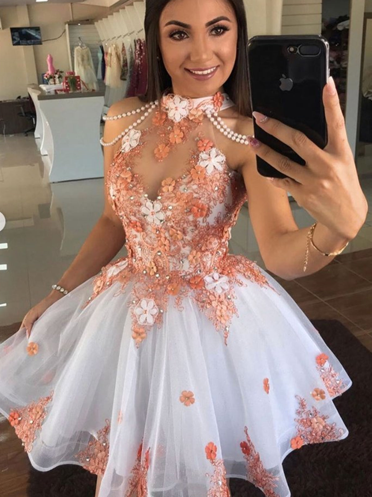 Floral Lace Short Prom Dress