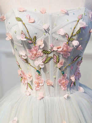 Short Floral Tulle Prom Dresses, Short Floral Tulle Formal Homecoming Dresses