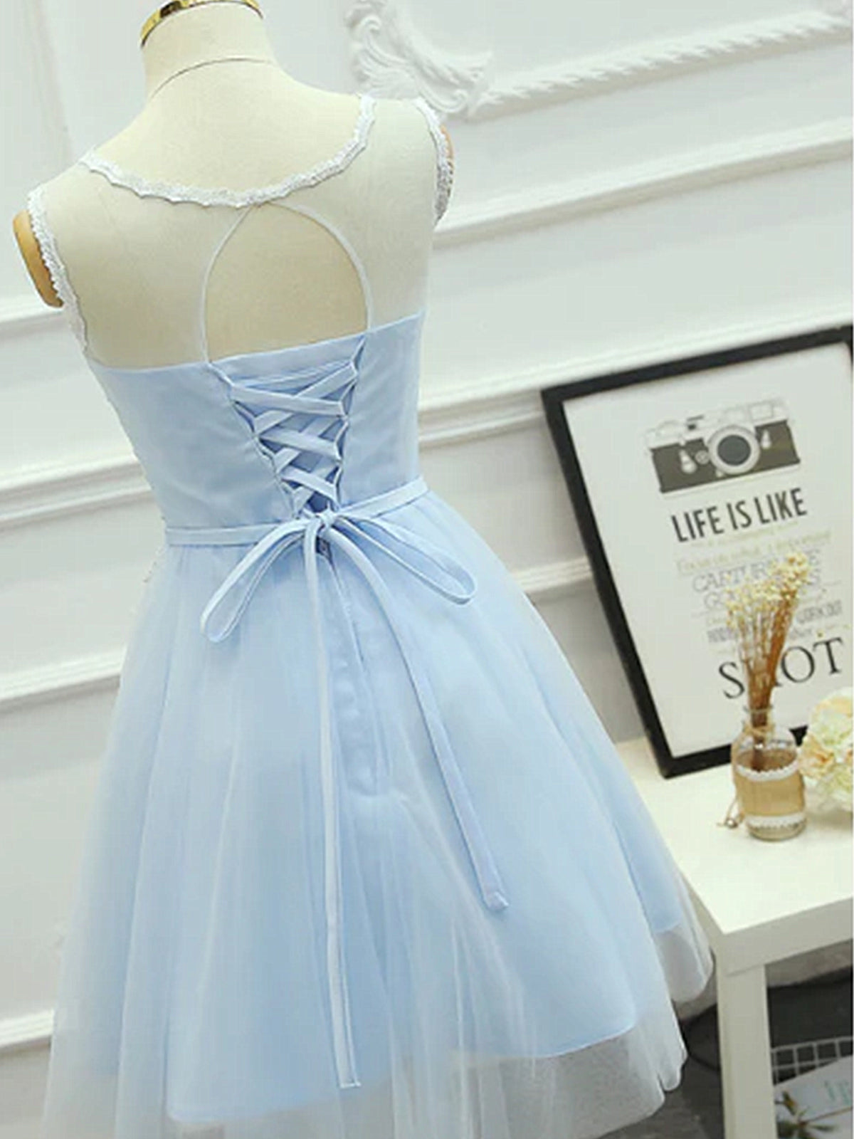 Short Light Blue Lace Prom Dresses, Light Blue Short Lace Graduation Homecoming Dresses, US 10 / Custom Color / With Rush+$19.99 Short Light Blue Lace Prom Dresses, Light Blue Short Lace Graduation Homecoming Dresses, US 10 / Custom Color / With Rush+$19.99