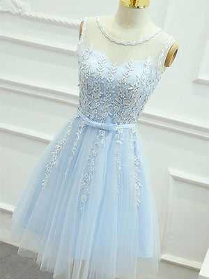 Short Light Blue Lace Prom Dresses, light Blue Short Lace Graduation Homecoming Dresses