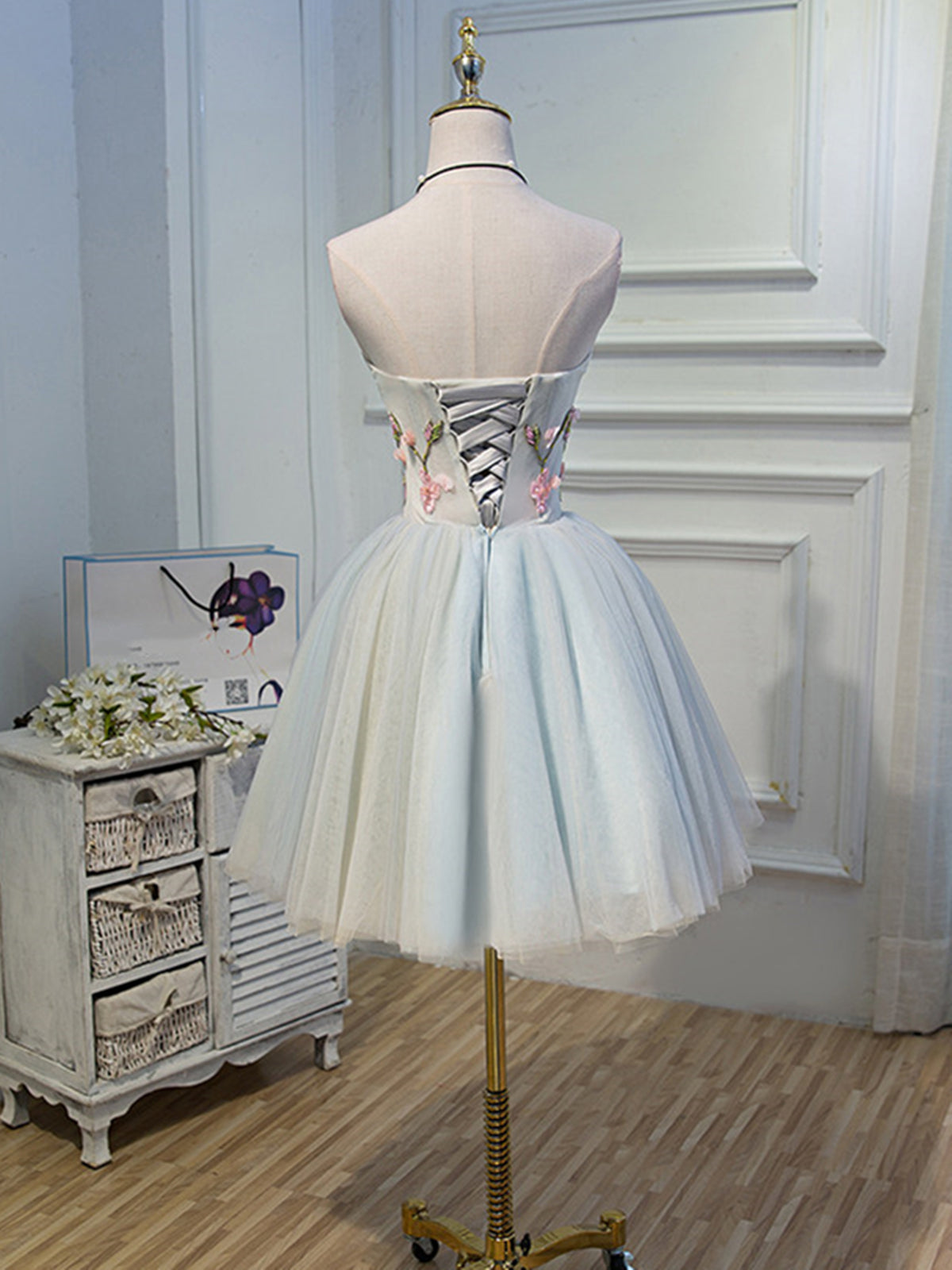 Short Light Green Tulle Prom Dresses, Short Tulle Floral Formal Homeco - shegown Short Light Green Tulle Prom Dresses, Short Tulle Floral Formal Homeco - shegown