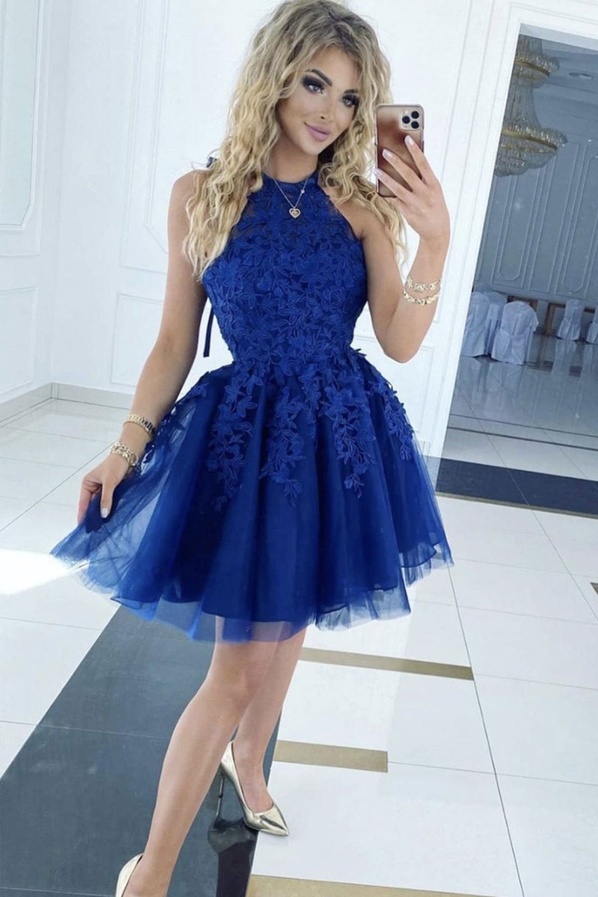 Most Popular Navy Blue Plunge V neck Prom Dress Formal Wear,GDC1169