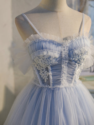 Short Off the Shoulder Light Blue Prom Dresses, Light Blue Formal Homecoming Dresses