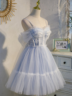 Short Off the Shoulder Light Blue Prom Dresses, Light Blue Formal Homecoming Dresses